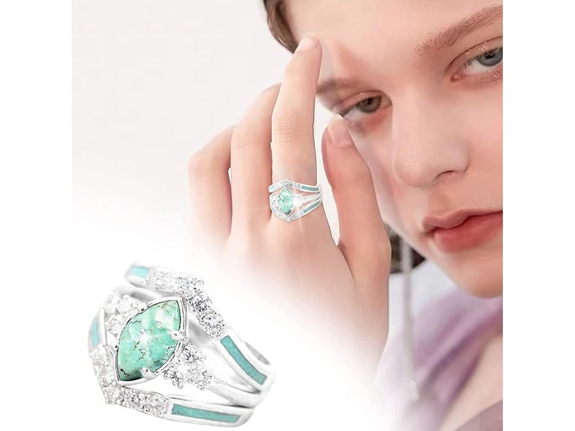 2026-anillo De Plata Esterlina Con Turquesa Natural Y Diamantes Joyería Simple Y Moderna Accesorio Popular Regalo De Joyería