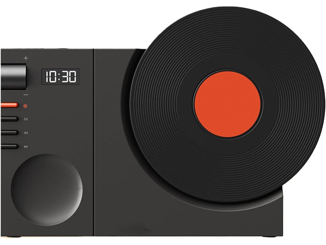 Mini tocadiscos Bluetooth con reloj, USB y tarjeta de memoria (negro)