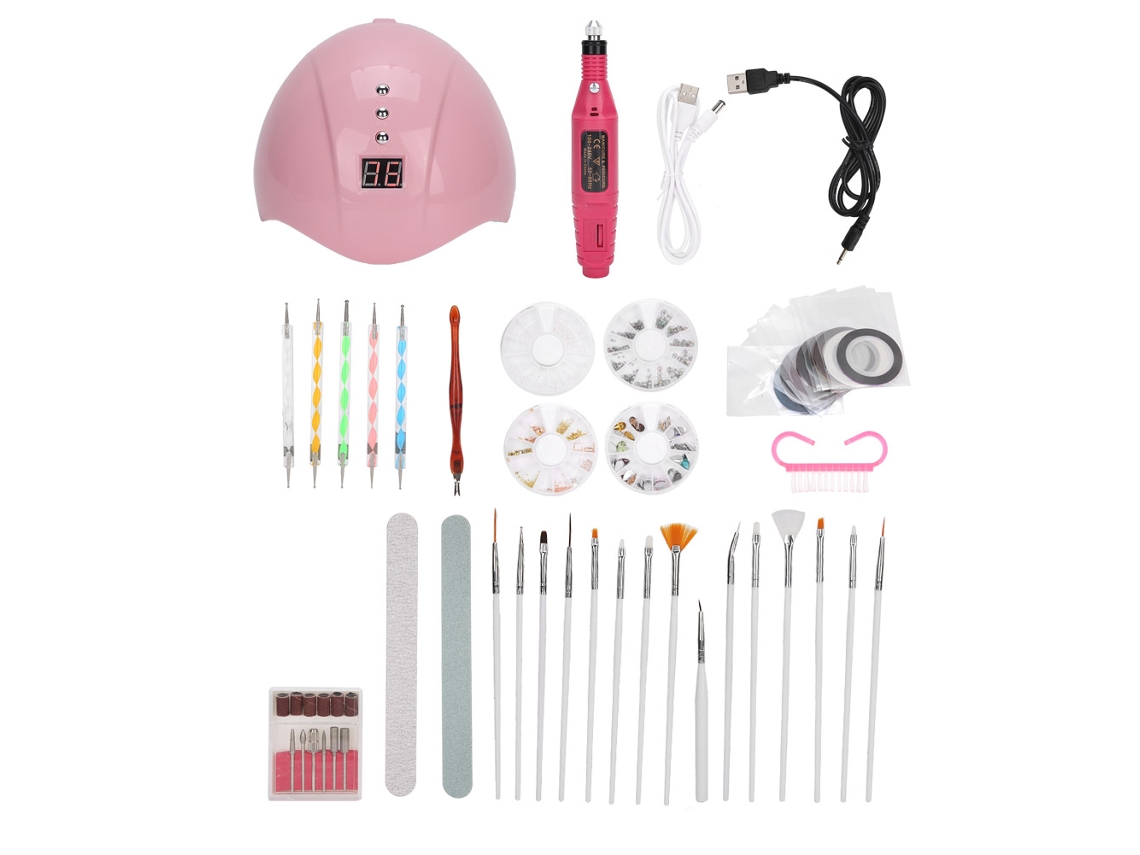 Kit De Manicura Casera Con Luz Led Uv, Lápiz De Pintura, Diamantes De Imitación, Lima De Uñas Y Herramientas Para Esmalte De Uñas.