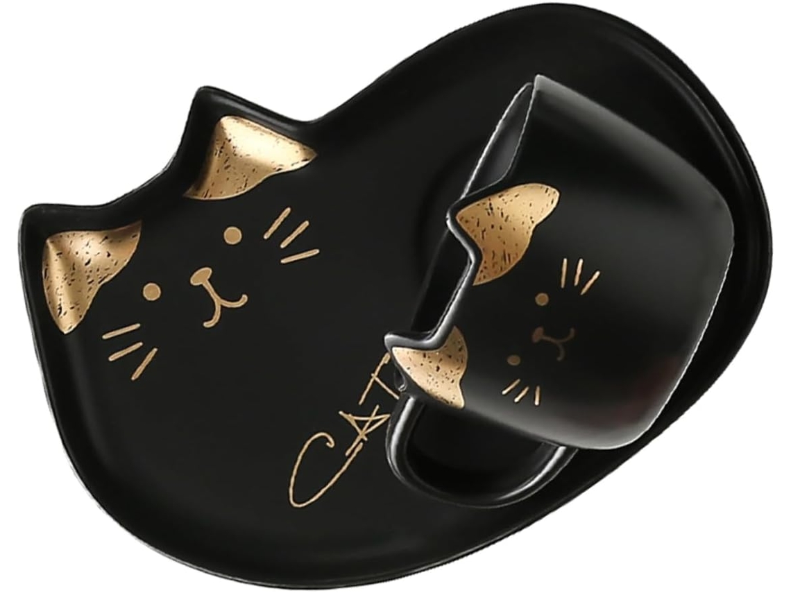 Juego De 1 Taza De Cerámica Con Platillo, Diseño De Gato Adorable, Para Tomar El Té En Casa O En La Oficina.