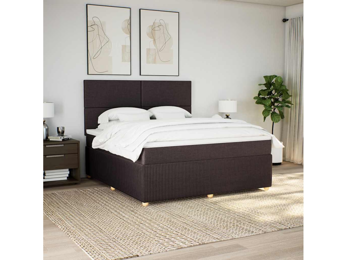 Cama Box Spring Con Colchón Tela Marrón Oscuro 180x200 Cm