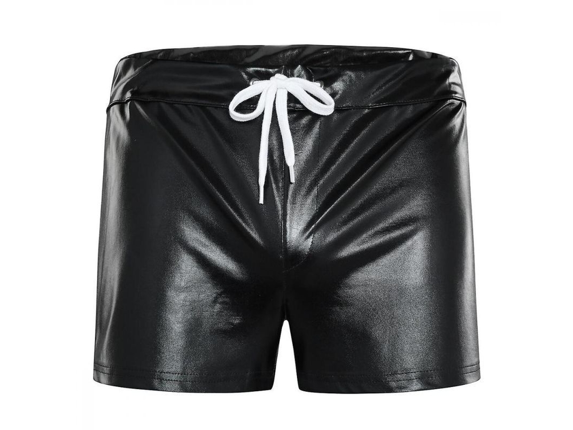 2026-pantalones Cortos De Cuero Brillante Para Hombre Ktr Con Elasticidad Y Talla Variada Xl Negro