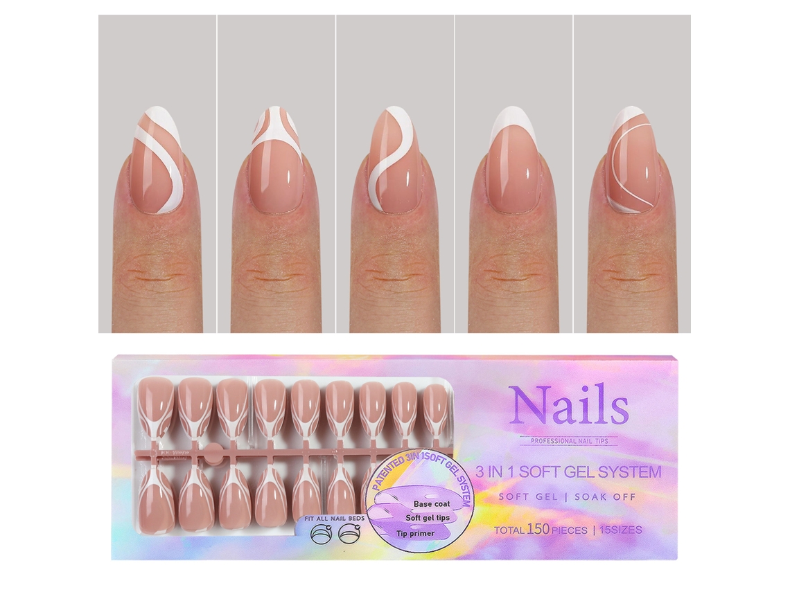 Uñas Postizas Removibles Para Decoración De Uñas, 15 Tamaños Y 150 Piezas En Gel Suave, Estilo Manicura Francesa.