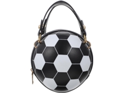 Bolsa Transversal Feminina Redonda Com Estampa De Futebol, Bolsa Mensageiro Leve Em Tecido Preto, Com Alça De Ombro.