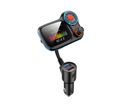 Bluetooth 5.0 Car Kit Manos libres Transmisor FM AUX Audio Receptor Car MP3 Player QC3.0 Carga rápida con luz LED (Negro) ENKERS