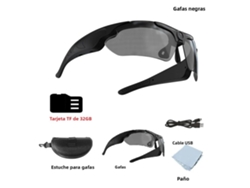 (negro + 32 Gb) Gafas Deportivas Inteligentes, Cámara Dv Full Hd 1080p, Lente Gran Angular De 120°