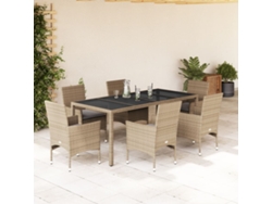 Conjunto 7 Piezas Jantar Jardim Con Almofadões Vime Pe/vidro Bege Dkd Home Decor