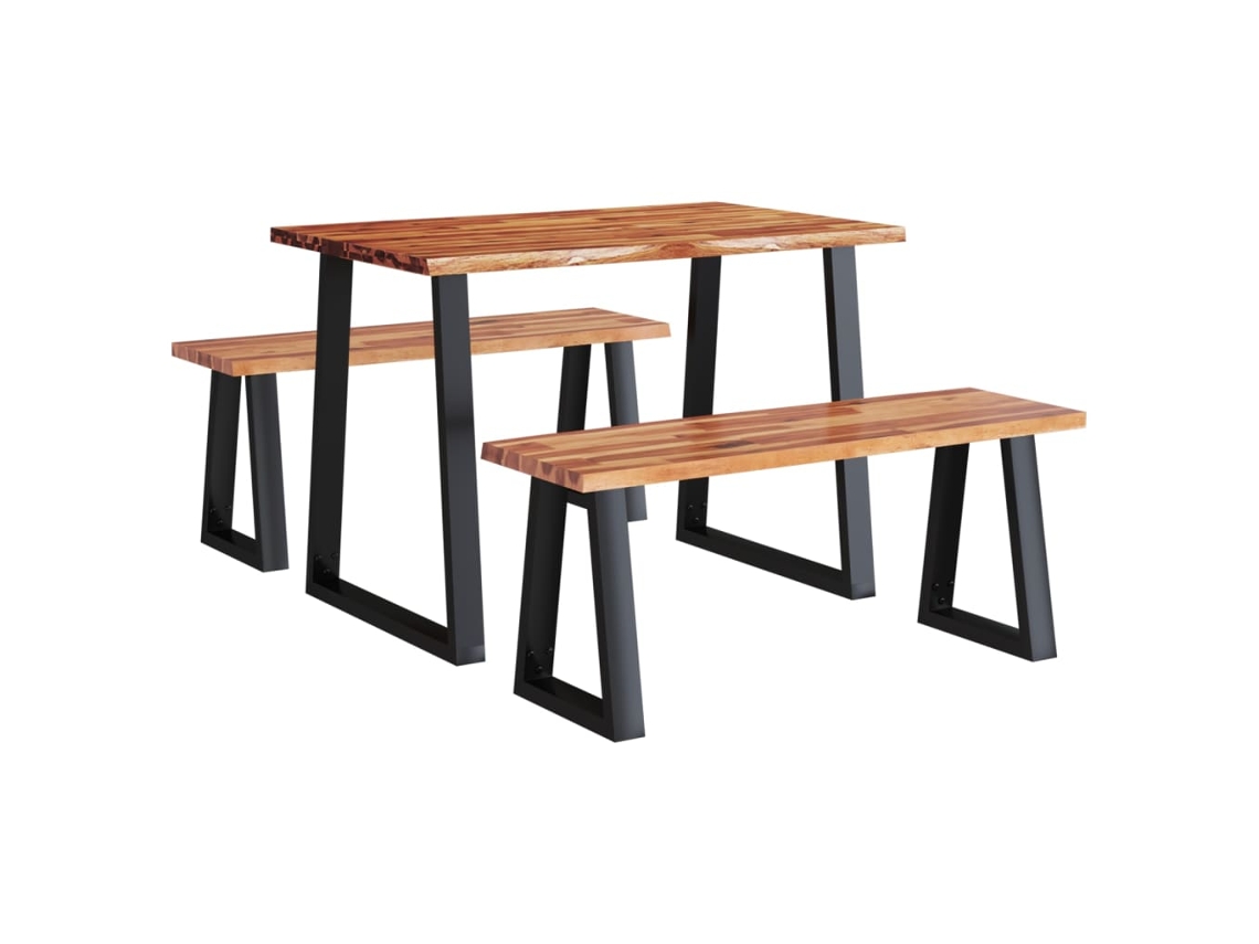 Maison Exclusive - Juego De Comedor Con Borde Vivo 3 Piezas Madera Maciza Acacia