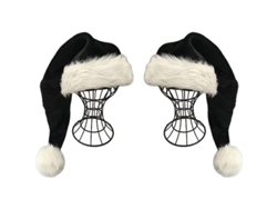 Gorro de Papá Noel negro de lujo para adulto con ala blanca - Paquete de 2 para Navidad