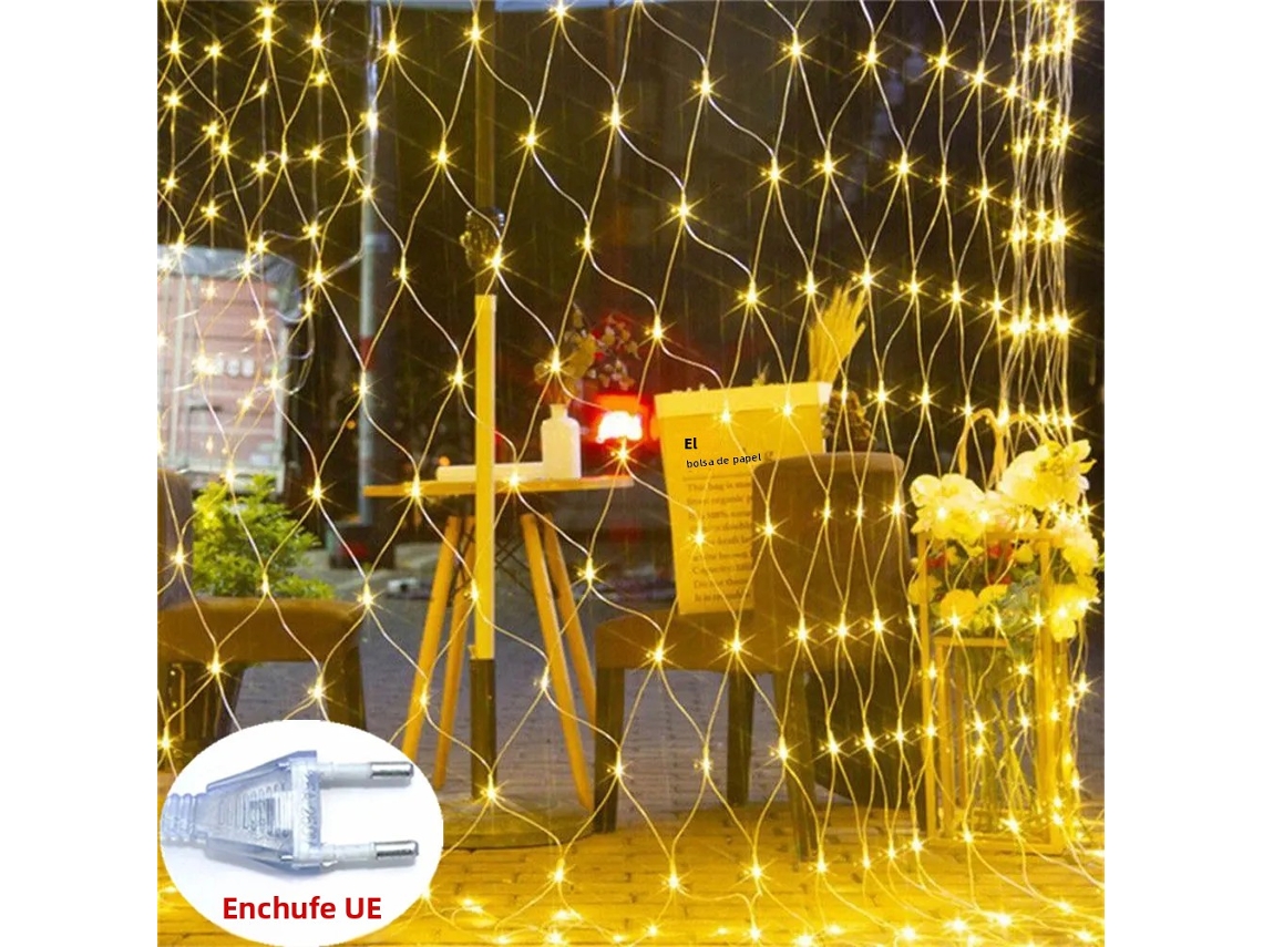 Guirnalda de luces LED en panel de malla, enchufe MDUG estándar europeo (luz cálida, 1,5 x 1,5 m, 96 LED)