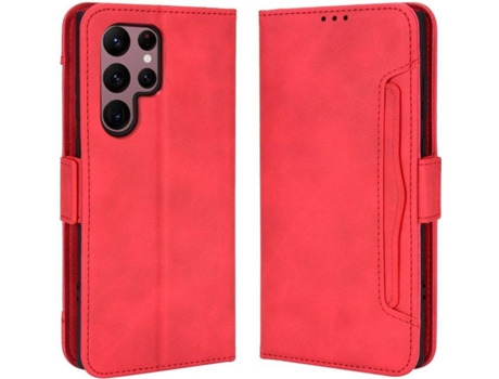 Funda y Protector de Pantalla Samsung Galaxy S22 Ultra HFS-HOUSE Cartera Rojo