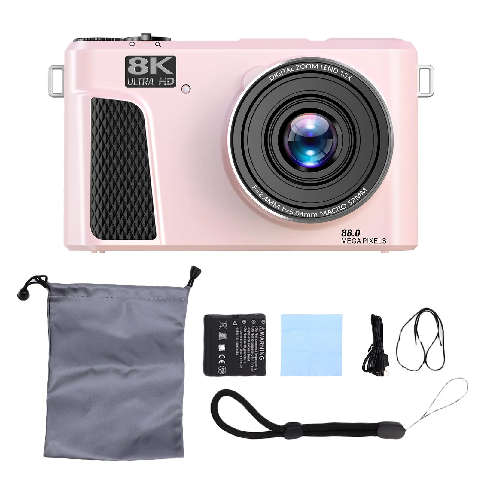 Cámara De Viaje Wifi Con Enfoque Automático De 88 Mp (rosa)