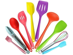Conjunto de 10 Utensilios de Cocina WJS Silicona Multicor