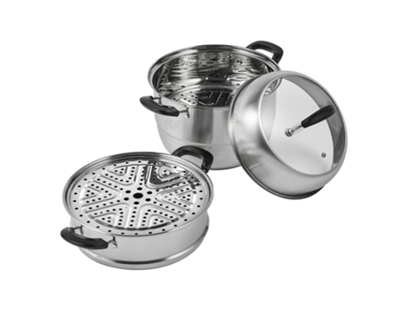 VEVOR Olla Vaporera de Acero Inoxidable 3 Niveles 28 cm 8 L, 1 Cesto 2 Bandejas