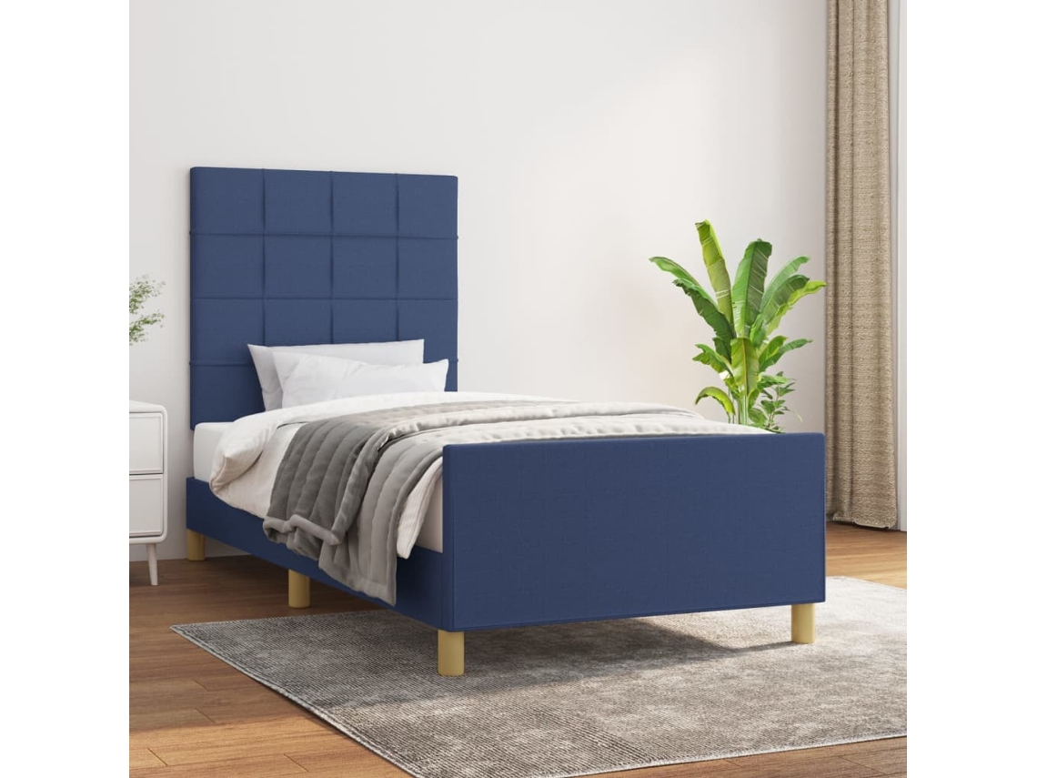 Cama Individual | Estructura De Cama Sin Colchón Tela Azul 90x200 Cm