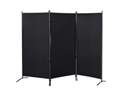 Mampara Divisoria De 3 Paneles, 253x50x182cm, Plegable, Patas De Metal Negro.