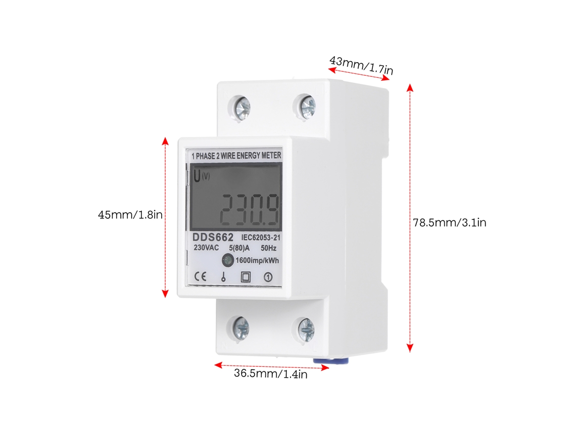 Medidor De Energía Monofásico Dds662 Sin Retroiluminación Lcd 80a Para Montaje En Riel Din Ca 230v