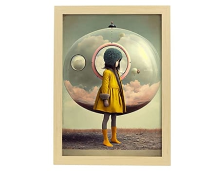 NACNIC Poster Abrigo Amarillo En Estilo Surrealismo Cinematográfico Ilustraciones Y Grabados De Historieta Abstracta Y Artística A3 Marcos Madera