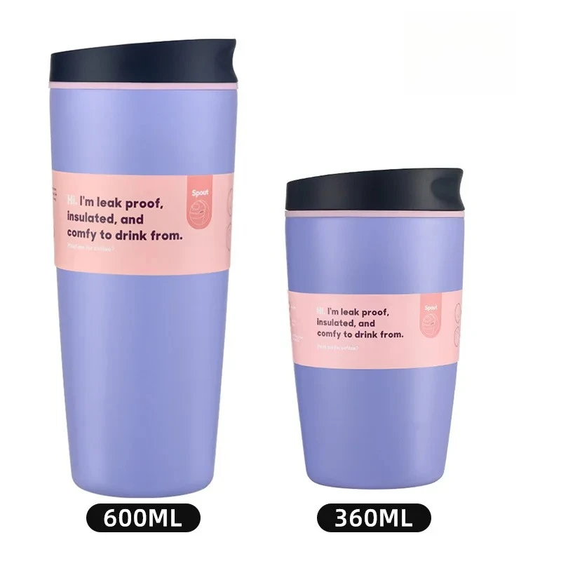 (Morado, 360 ml + 600 ml) Botella térmica de acero inoxidable con aislamiento al vacío, tapa a prueba de fugas y base silenciosa.