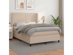 Cama Box Spring Con Colchón Cuero Sintético Capuchino 140x200cm