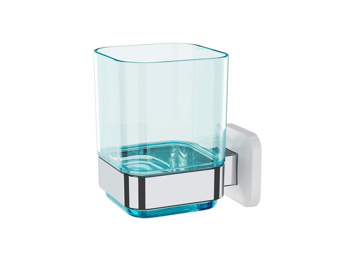 2026-portacepillos Y Vaso De Pared Linjou, Adhesivo Sin Taladrar, Azul+crómio, Resistente Al Agua