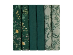 Juego de 6 pañales de muselina 30x30 cm Secret Garden Green Kikkaboo