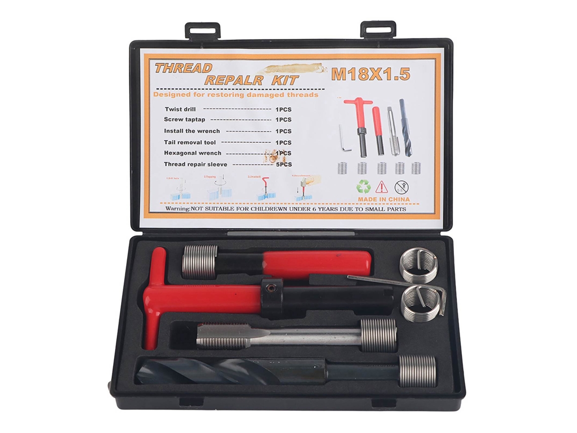 Kit De Reparación De Roscas De Acero Inoxidable M18x1.5 Con Broca Helicoidal, Llave Inglesa E Inserto De Rosca Para Automóviles.