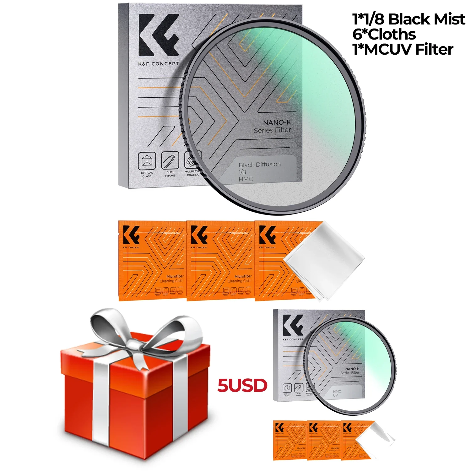 Kit: Filtro difusor de niebla negra 1/4 1/8 + filtro McUV, 62 mm