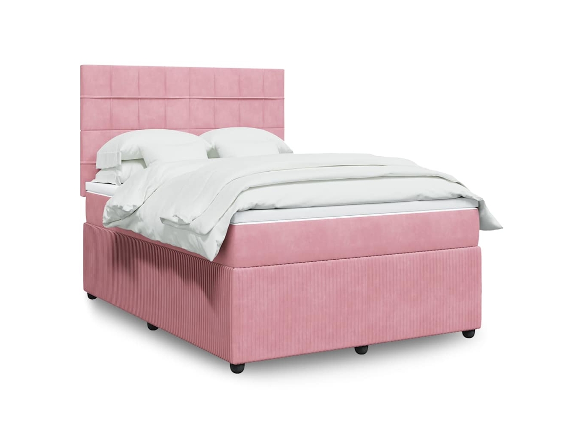 Cama Box Spring Con Colchón Terciopelo Rosa 160x200 Cm