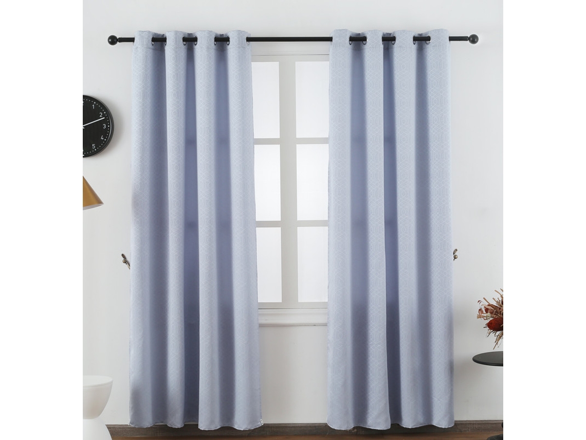 Cortina de Tela Fina con Rayas Cruzadas Blanco Gris 140 x 260 cm - Individual