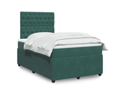 Cama Box Spring Con Colchón Terciopelo Verde Oscuro 120x200 Cm