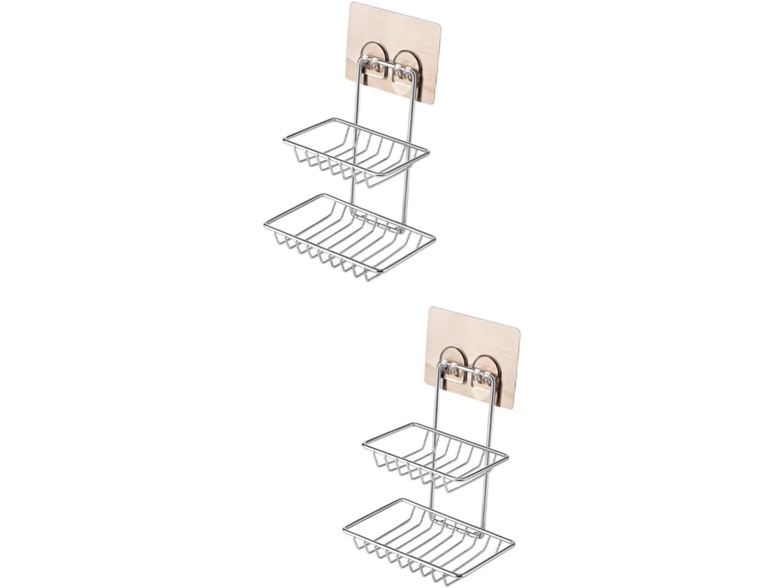 Juego de 2 organizadores de pared para baño, doble almacenamiento, resistentes a la corrosión.