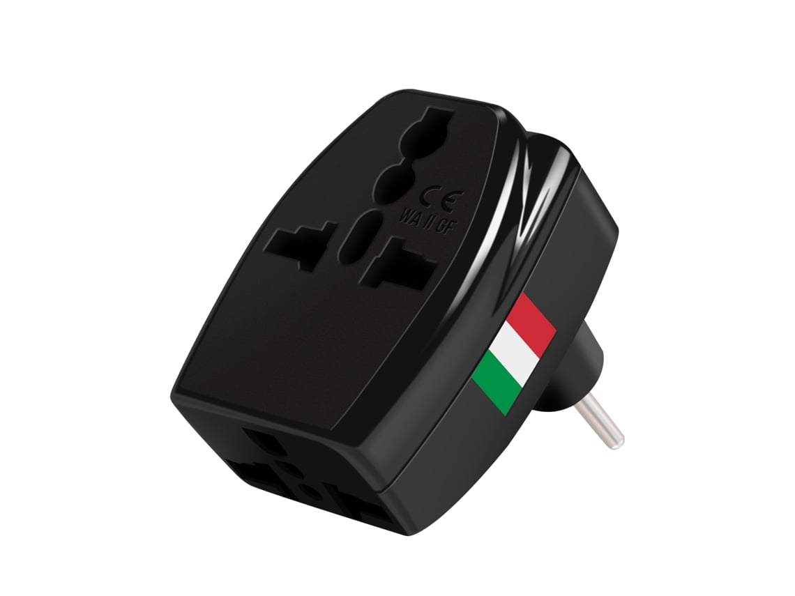 Adaptador de viaje tipo L Italia 3 salidas Negro Akashi