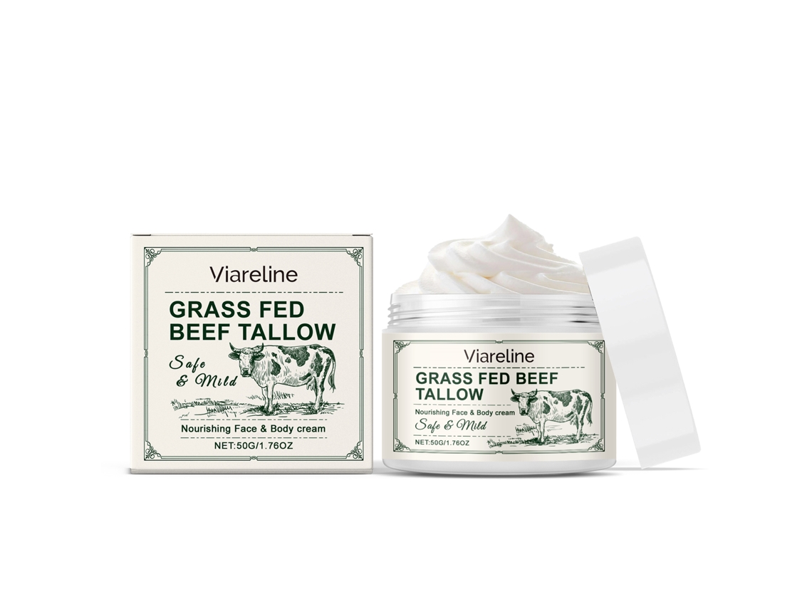 Crema hidratante facial con grasa de res para una piel hidratada y nutrida.