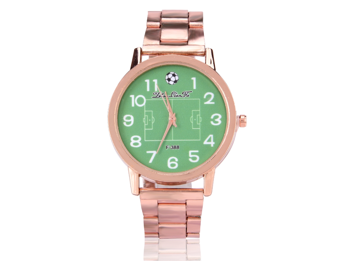 Reloj Analógico De Cuarzo Con Correa De Aleación, Diseño De Campo De Fútbol Y Esfera Redonda.