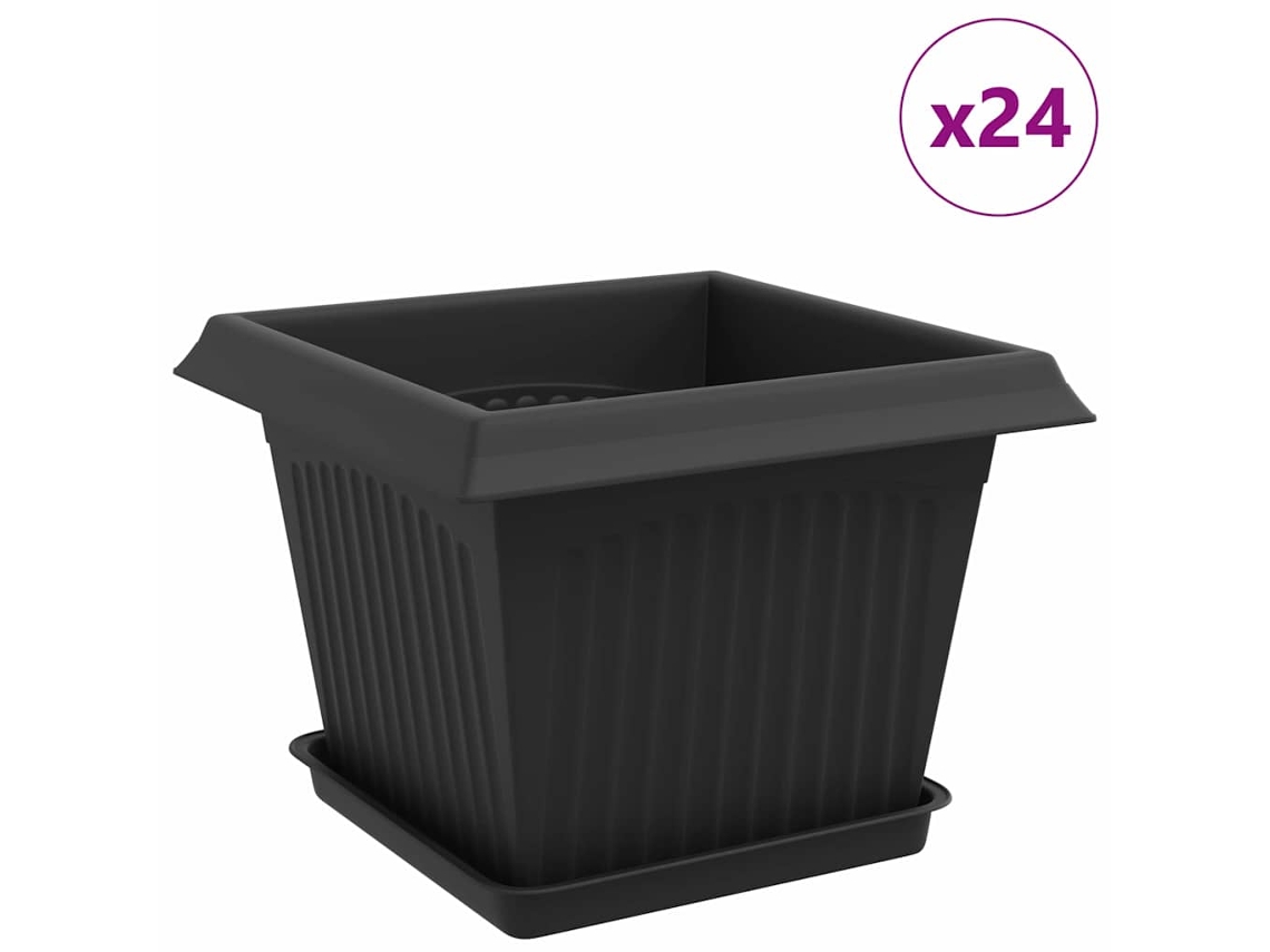 Macetas Vidaxl, 24 unidades, negras, 23 x 23 x 17,5 cm, plástico.