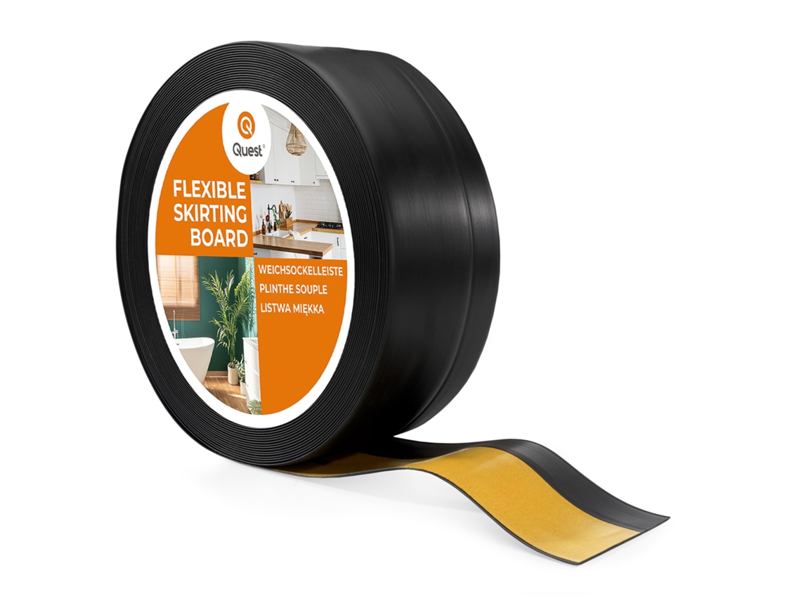 Zócalo de PVC de 20 mm, 25 m, flexible, autoadhesivo, suave, color negro Quest