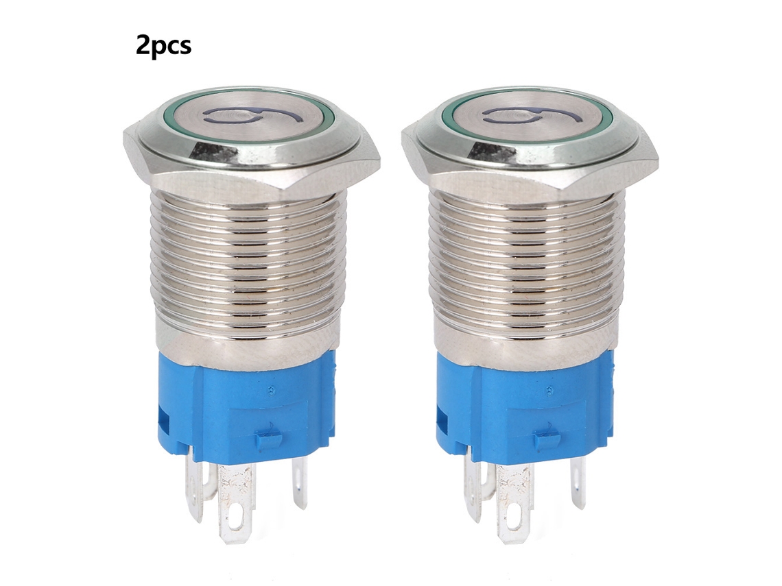 2 Botones De Presión De Cabeza Plana 16mm Auto-resetables Con Luz '6' '9' 3-6vdc Verde