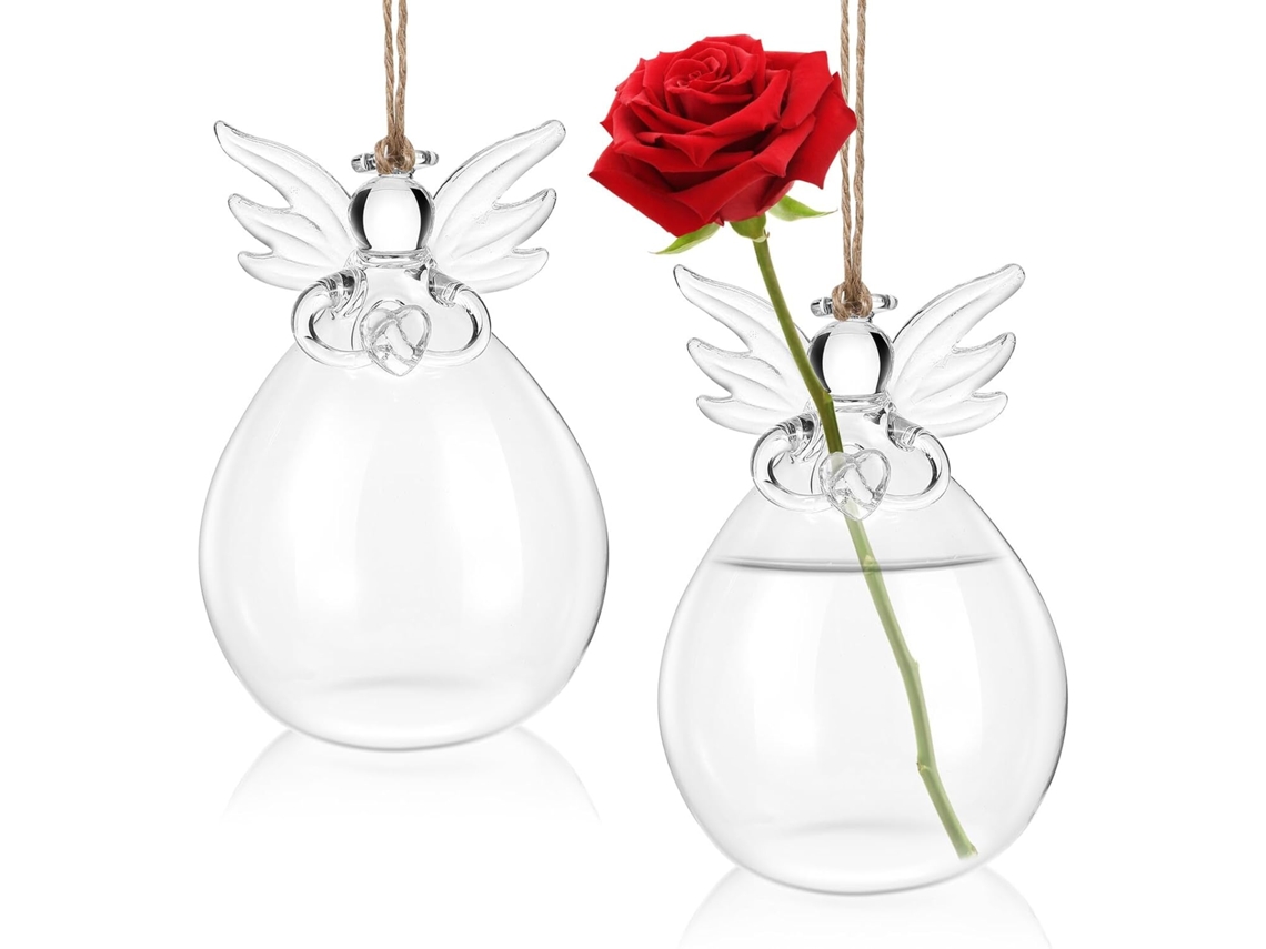 Juego De 2 Jarrones Hidropónicos Decorativos De Vidrio, Pequeños Jarrones Para Flores Con Diseño De Ángel.