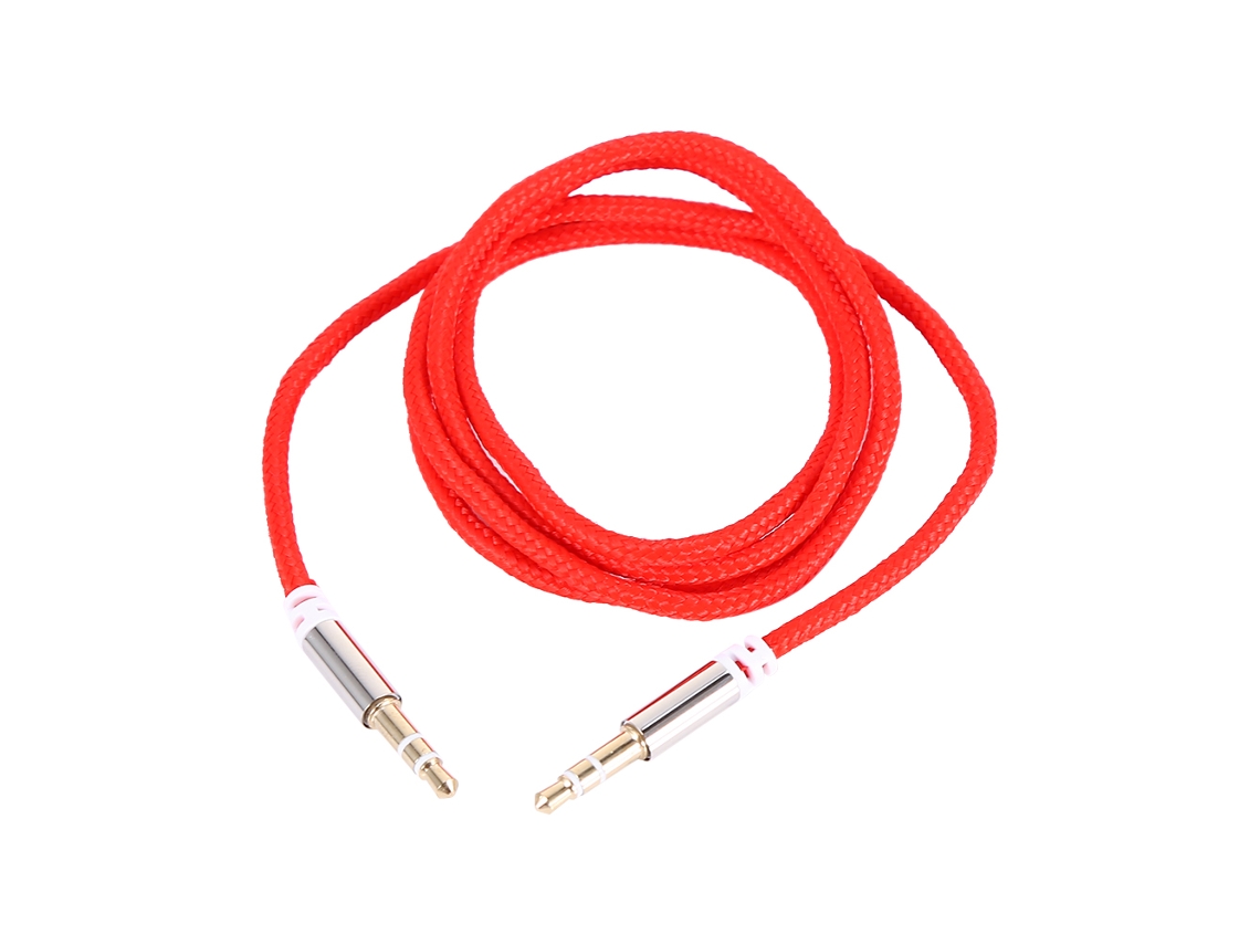 Cabo Auxiliar De Áudio Macho Para Macho 3.5mm De Nylon, Cordão Estéreo Para Carro, Vermelho
