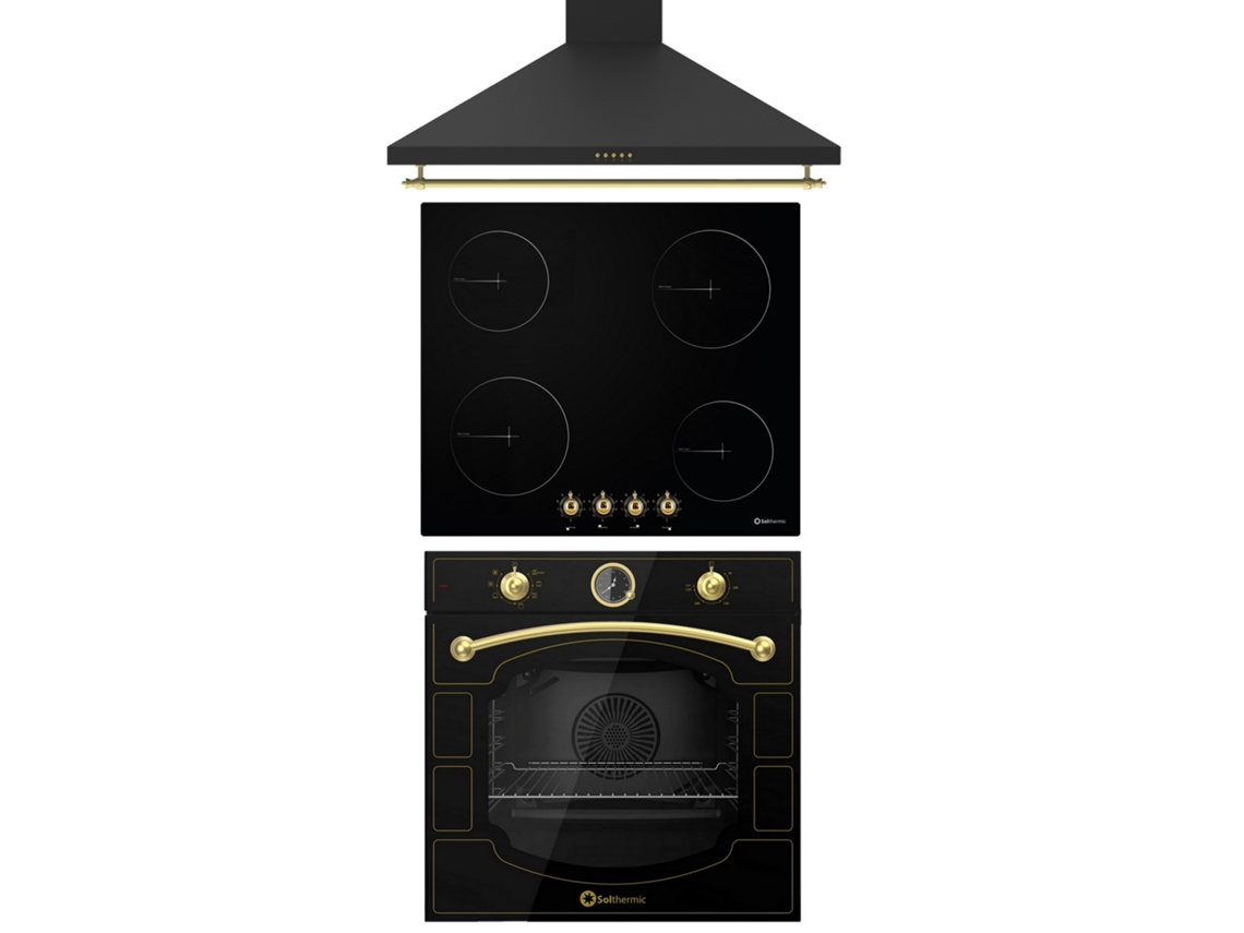Solthermic® Combo Pack Vitro Plate Pvtc60 4 Quemadores Rustic Black 60 Campana Horno Electrica Qr Gap Rustic Black