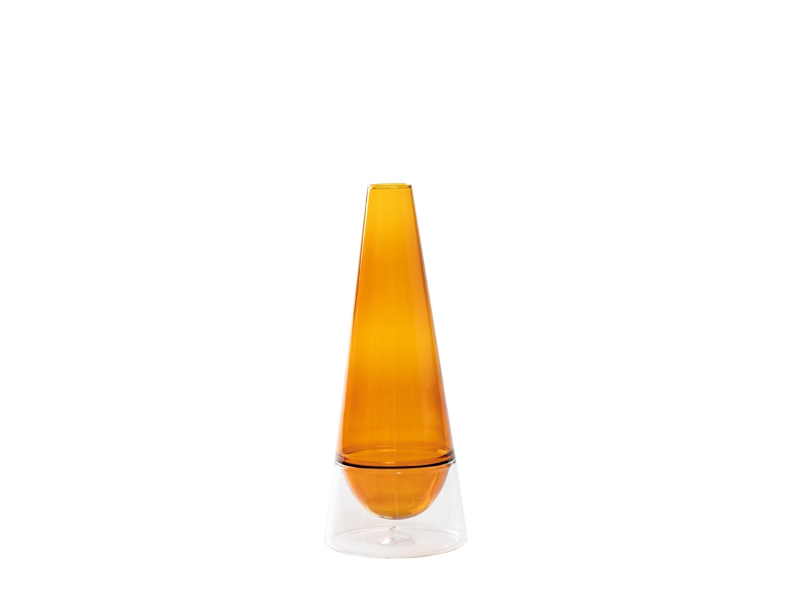 Jarrón Conosfera 58 Artesanal De Vidrio Borosilicato Soplado A Mano Con Técnica Incalmo, Diseño Geométrico Ámbar Bicolor, Diámetro 58 Mm, Moderno.