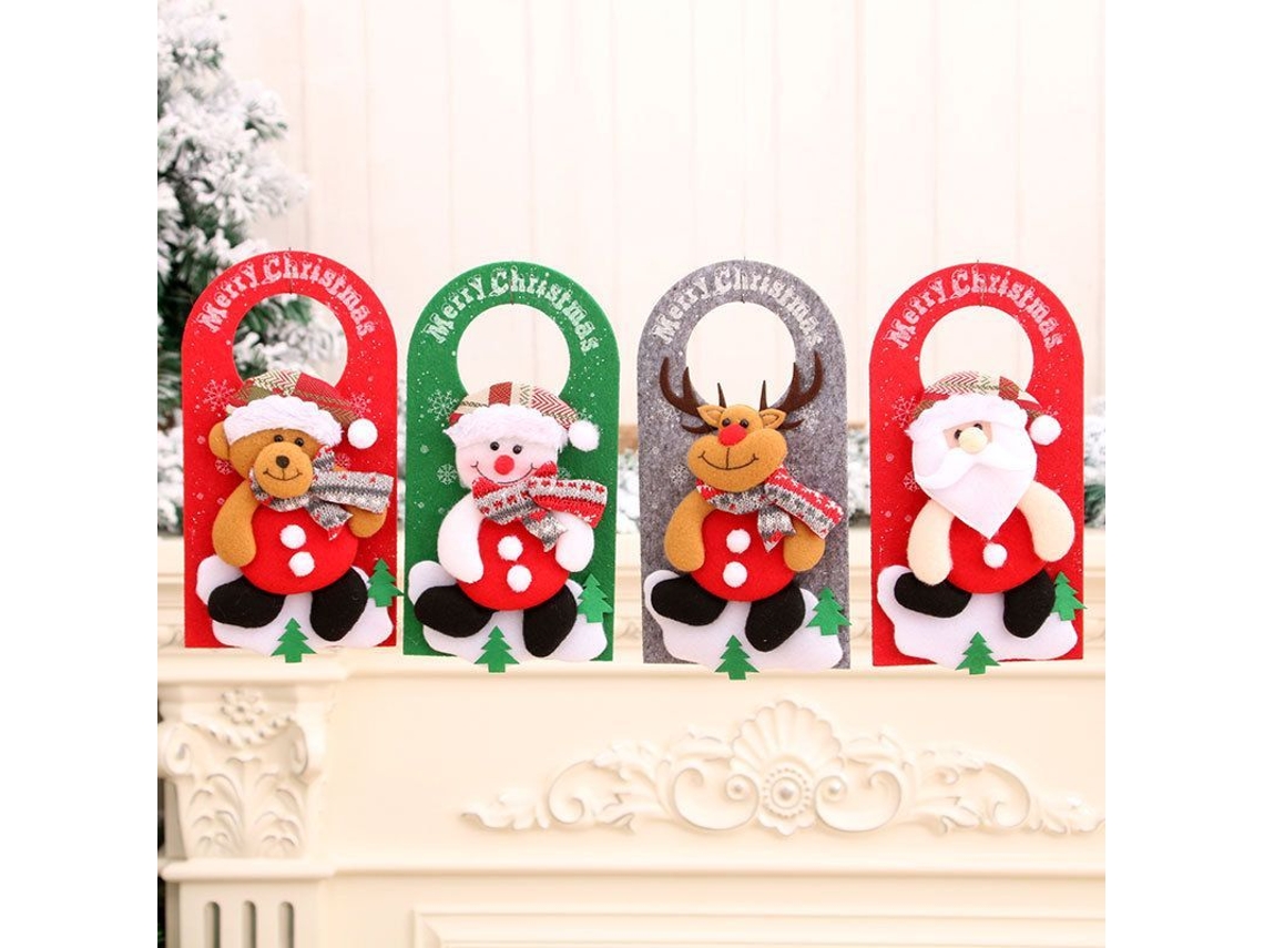 Adorno Navideño Para Puerta Linjou, 4 Piezas (santa Claus, Muñeco De Nieve, Elmo Y Oso).