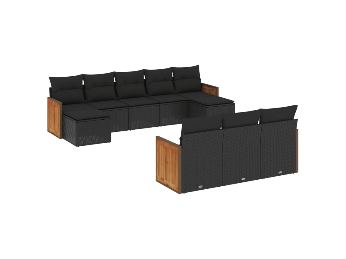 Conjunto 10 de sofás de jardín VIDAXL cojines ratán sintético negro