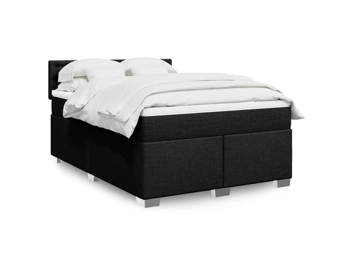 Cama Box Spring Con Colchón Tela Negro 140x190 Cm