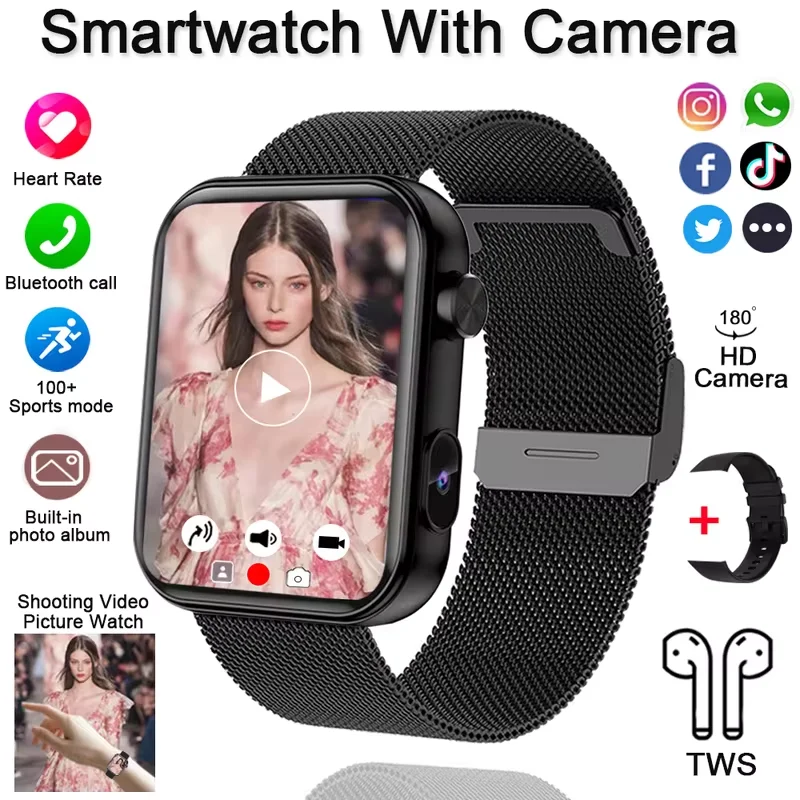 (negro, Correa De Malla) Smartwatch, Con Cámara, Puede Grabar Video, Sincronizar La Cámara Del Teléfono, Llamadas Bluetooth