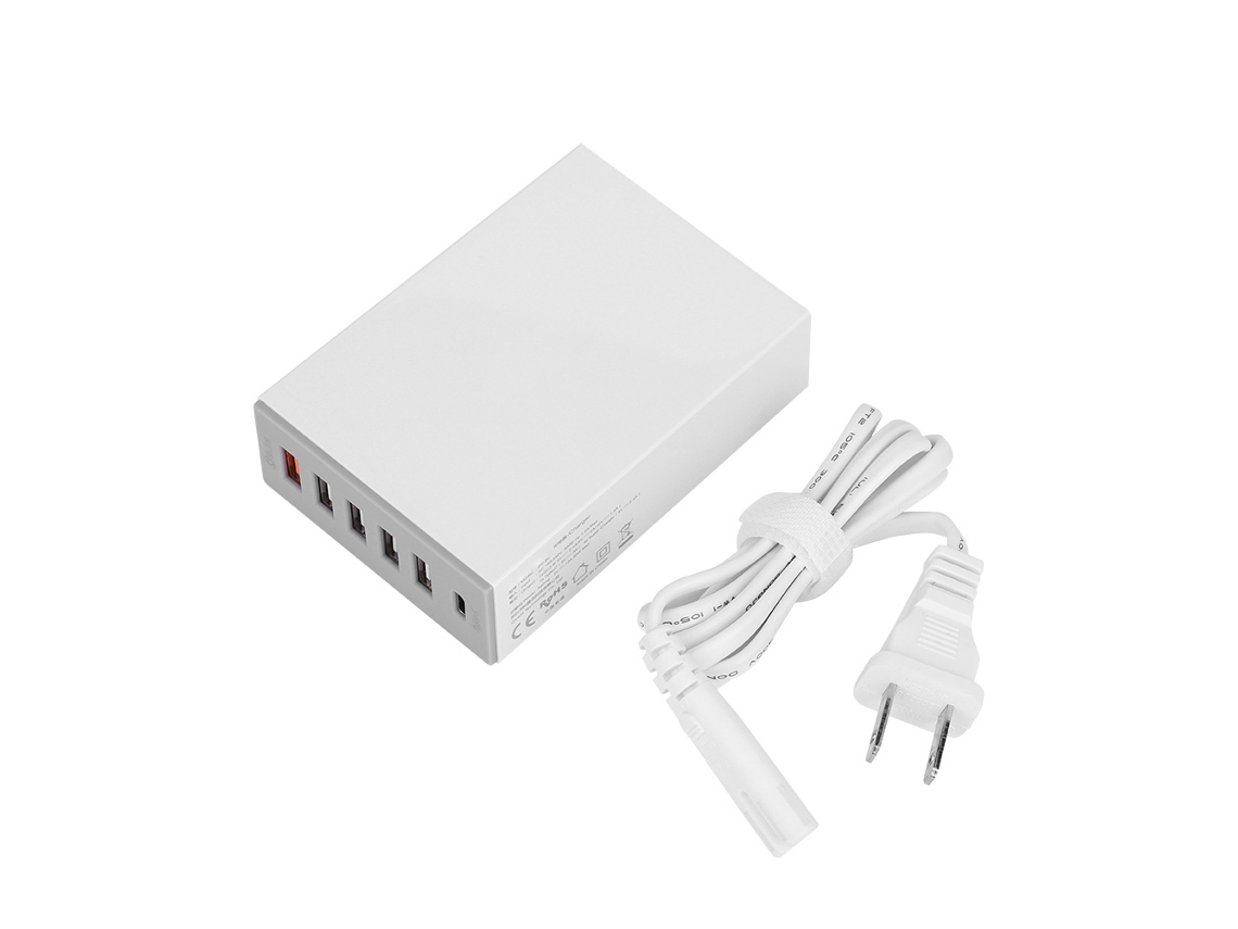 Qicent Qic Dc-6u-v1--wh Estación De Carga De Soporte De 6 Puertos De Carga Rápida Concentrador De Dispositivos Múltiples