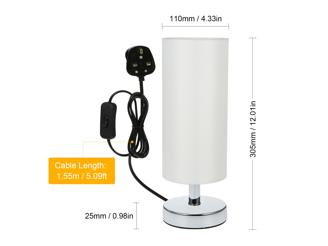 Rebe-lámpara De Mesa De Noche Tomshine Con Abatimiento Redondo De Tela Para Dormitorio Sala Oficina Estudio