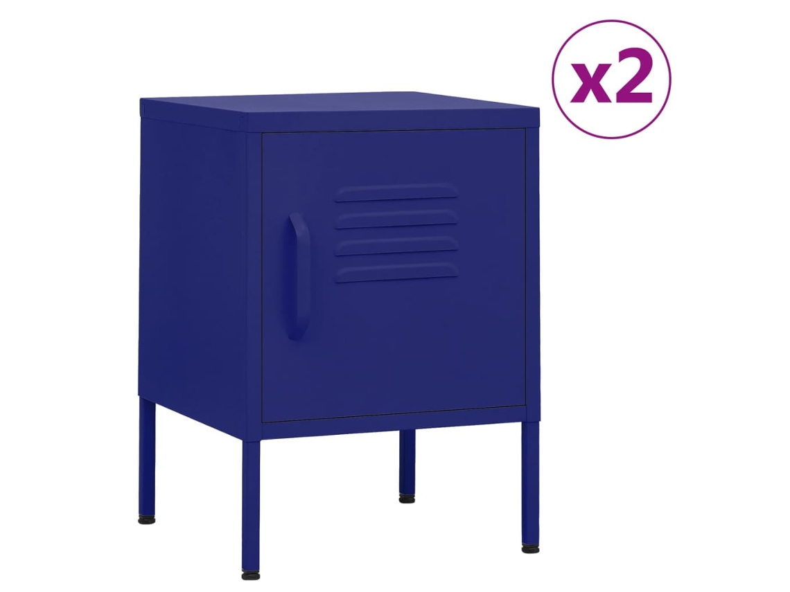 Mesitas de Noche LOVELY HOME Mesinha 2 Pcs 35X35X51 Cm Aço Azul-Marinho
