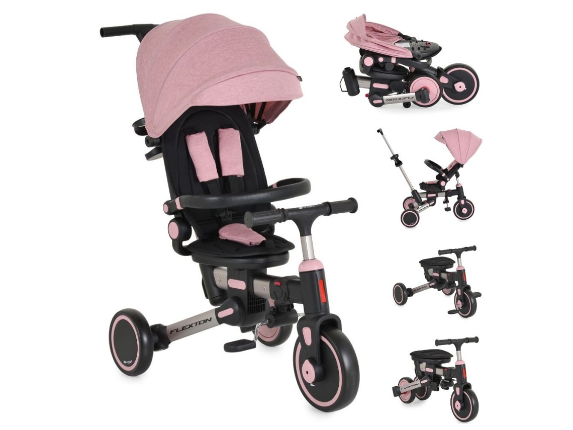 Triciclo evolutivo Byox Flexton 6 en 1 con asiento giratorio y control parental, rosa, MONI